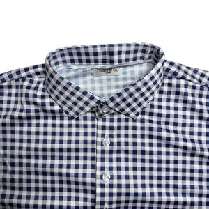 Collars and Co Men's Semi-Spread Collar Polo Size L Original Navy Gingham Preppy